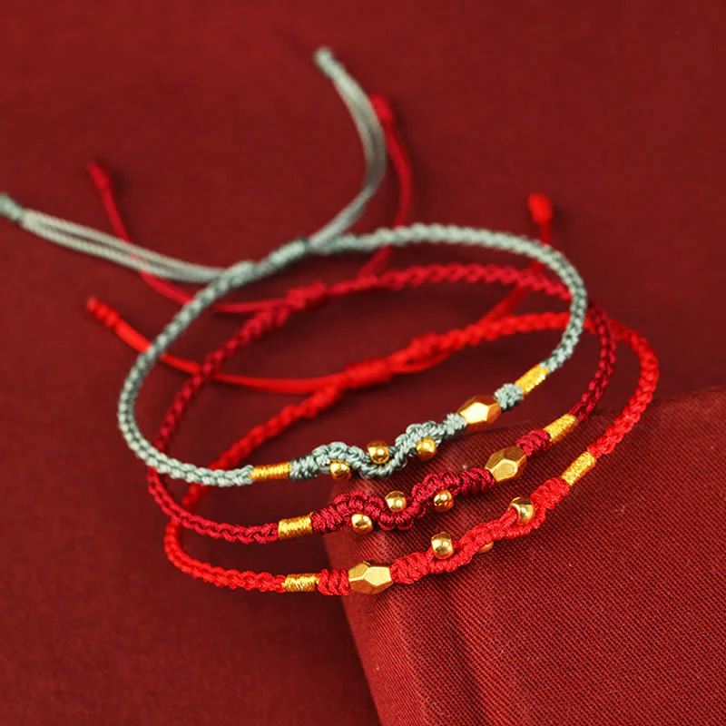 Buddha Stones 999 Gold Year of the Snake Mini Gold Bead Handmade Luck Protection Braided Bracelet