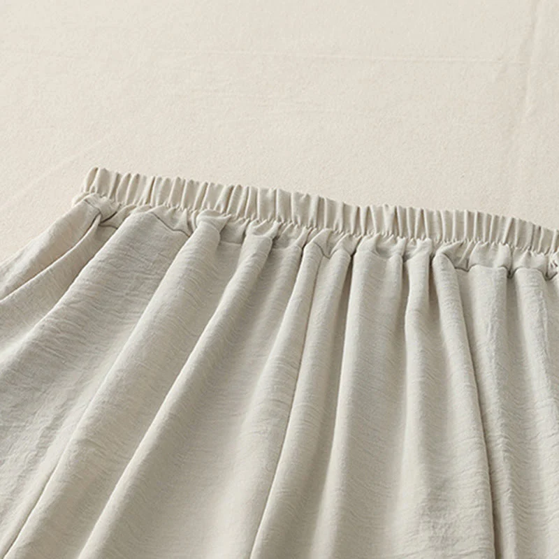 Buddha Stones Commute Casual Plain Frog-Button Design Women's Harem Cotton Linen 7-8 Length Pants With Pockets