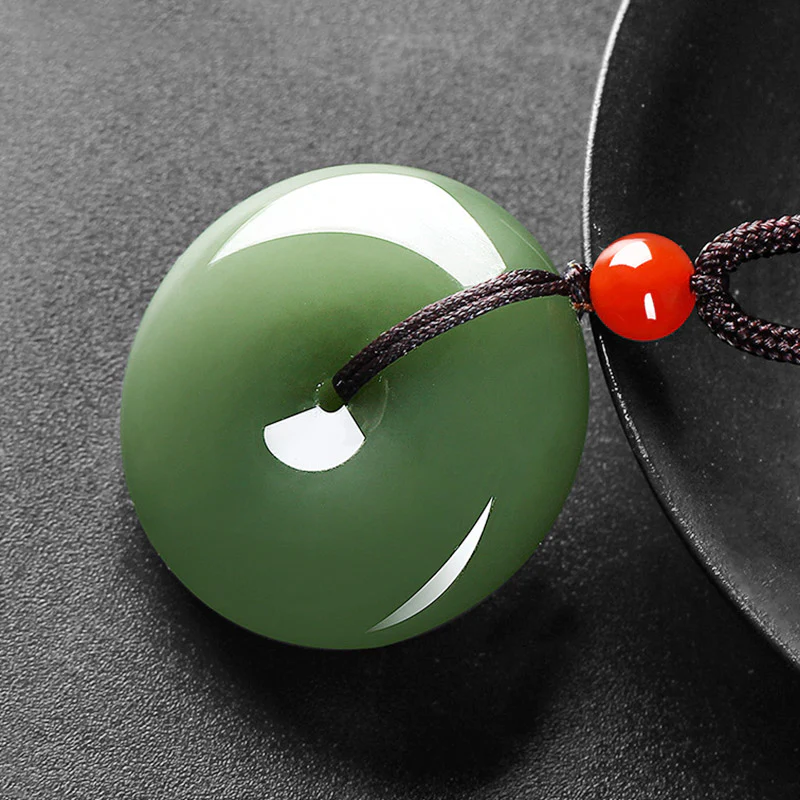 Buddha Stones Natural Round Jade Peace Buckle Prosperity Necklace String Pendant