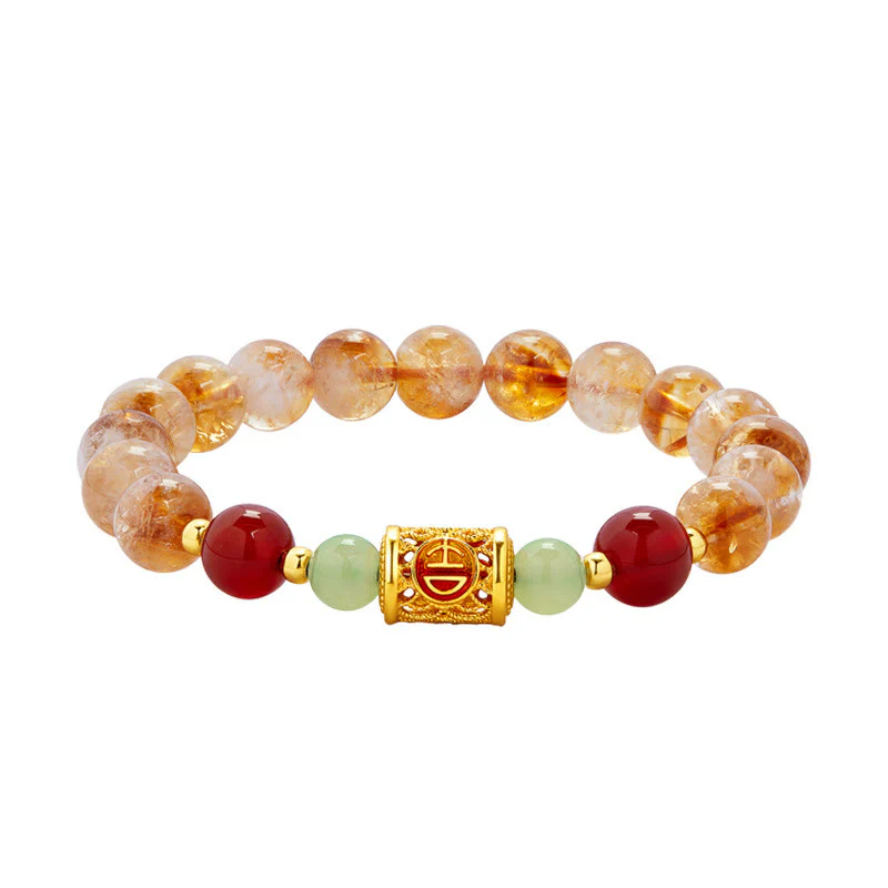 Buddha Stones 999 Sterling Silver Natural Citrine Red Agate Hetian Jade Beads Protection Bracelet
