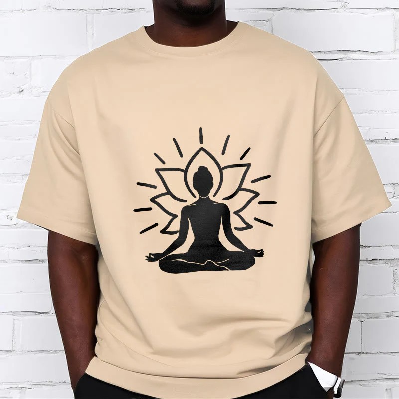 Buddha Stones Casual Meditative Figure Lotus Pattern Tee T-shirt