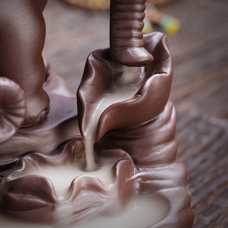 Buddha Stones Tibetan Elephant Purple Clay Backflow Smoke Fountain Protection Incense Burner Decoration