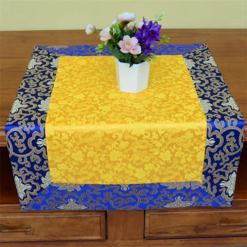Buddha Stones Brocade Prayer Altar Flower Vajra Dragon Pattern Auspicious Symbols Table Runner