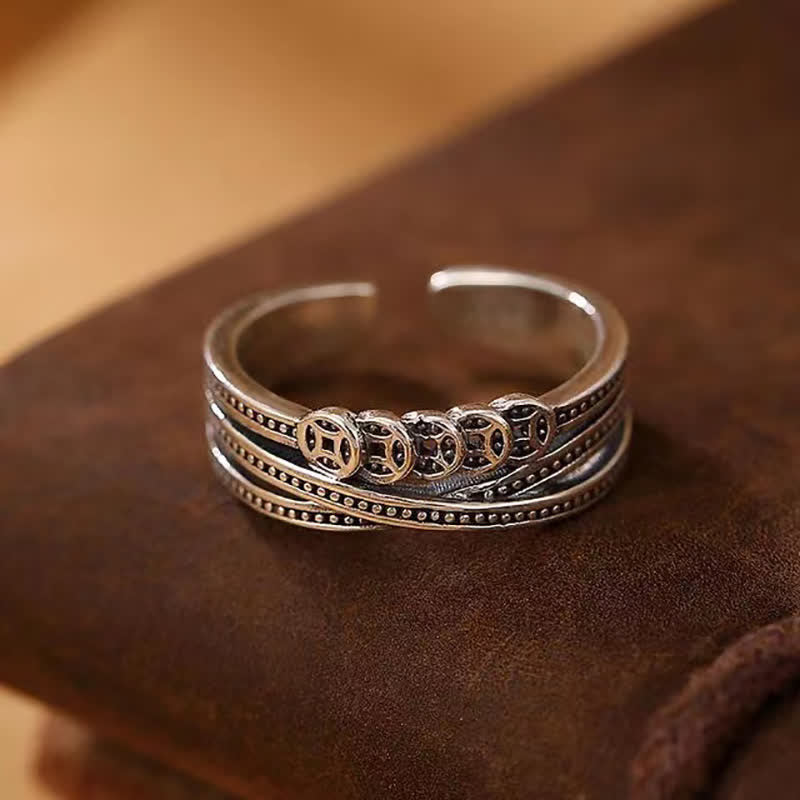Buddha Stones Copper Coin Wealth Luck Ring