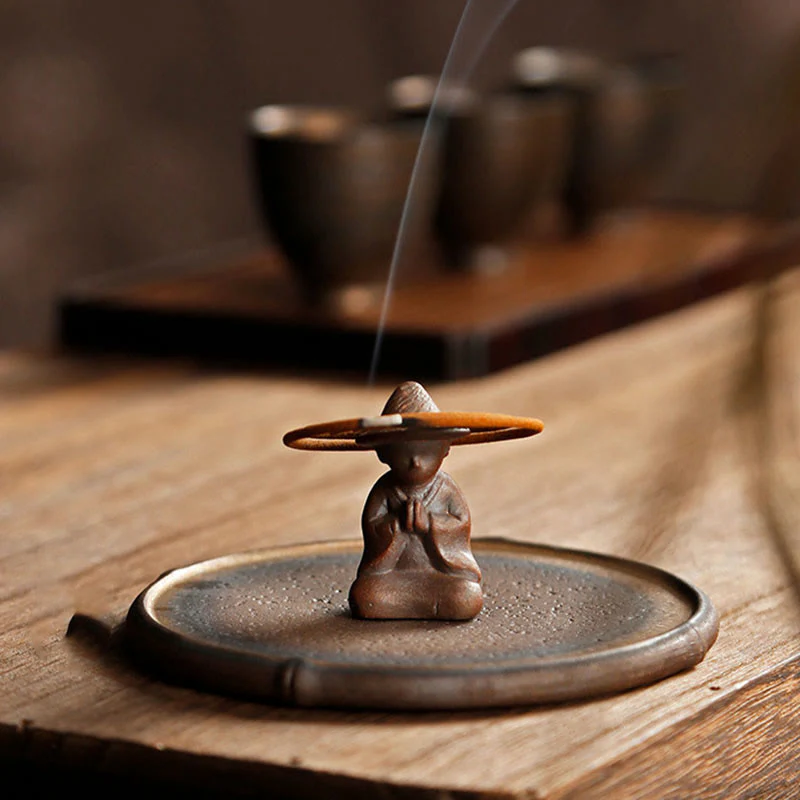 Buddha Stones Small Person Meditation Ceramic Spiritual Healing Incense Burner