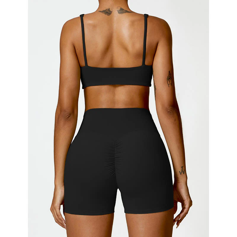 Buddha Stones Gym Sports Yoga Backless Bra Crop Tank Top Shorts