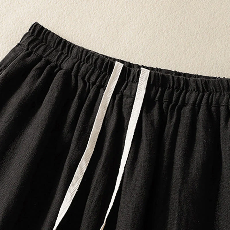 Buddha Stones Casual Plain Drawstring Design Women's Cotton 7-8 Length Pants With Pockets