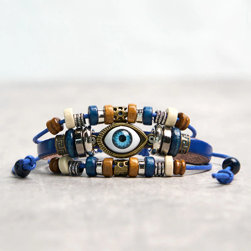 Buddha Stones Tibetan Evil Eye Leather Adjustable Protection Bracelet