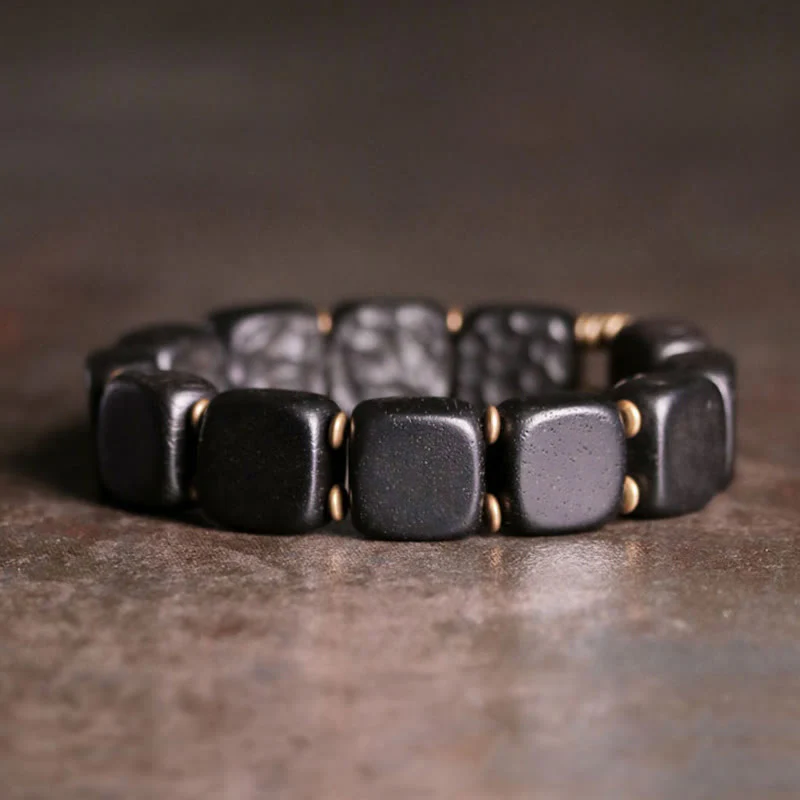 Buddha Stones Retro Ebony Wood Texture Style Copper Peace Balance Bracelet