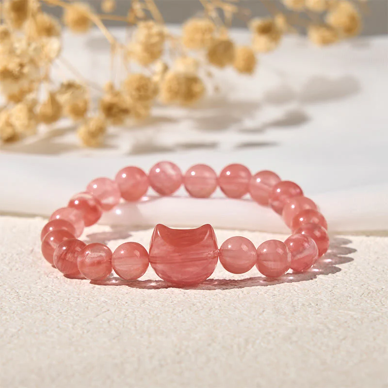 Buddha Stones Lovely Cat Head Red Agate Spiritual Beads Bracelet