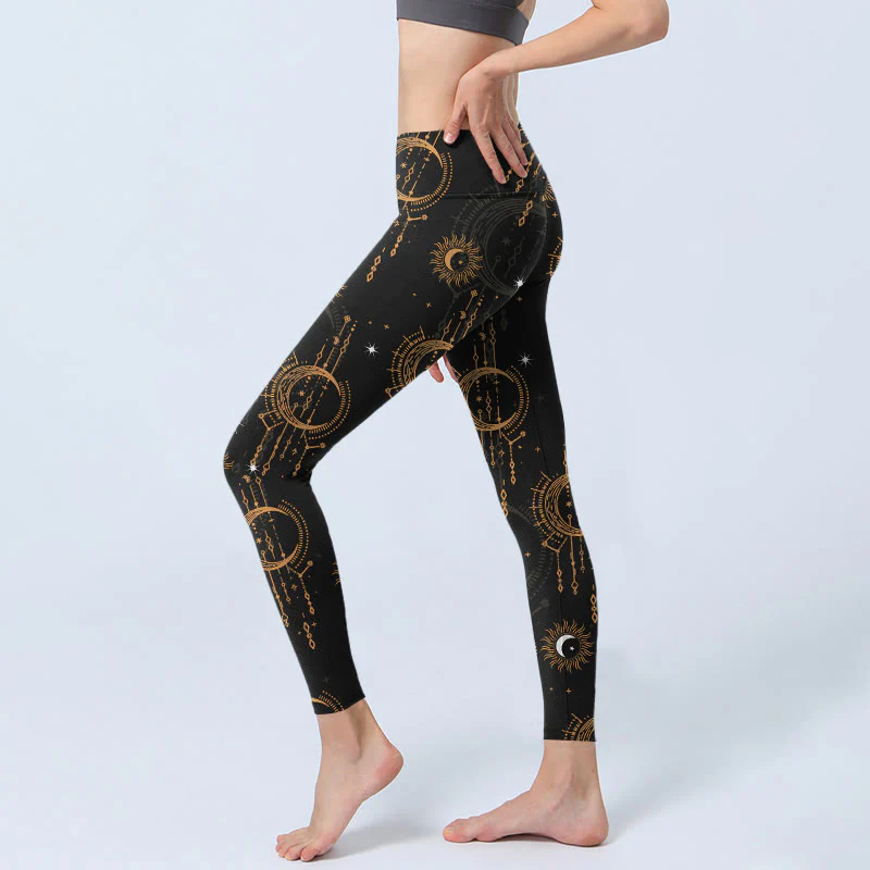 Buddha Stones Moon Star Constellation Print Gym Leggings Women's Yoga Pants