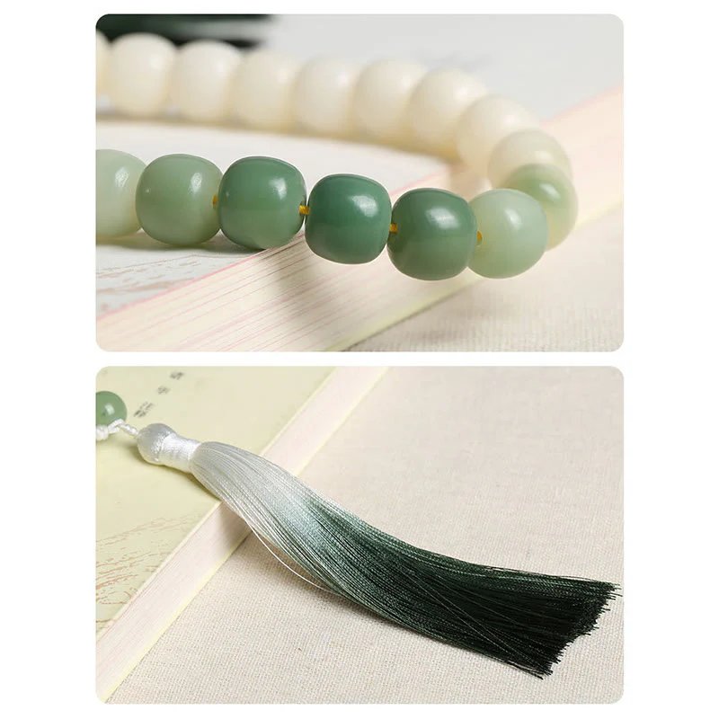 Buddha Stones Natural Gradient Bodhi Seed Fortune Money Bag Lotus Wisdom Tassel Wrist Mala