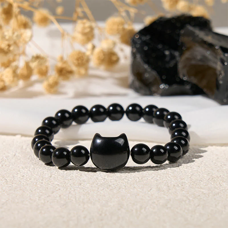 Buddha Stones Black Cat Natural Black Onyx Protection Bracelet