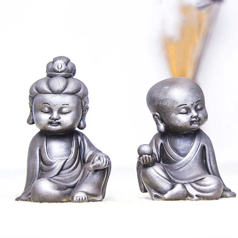 Buddha Stones Handmade Ksitigarbha Kwan Yin Guanyin Avalokitesvara Tathagata Iron Powder Rust Cast Resin Statue Home Decoration