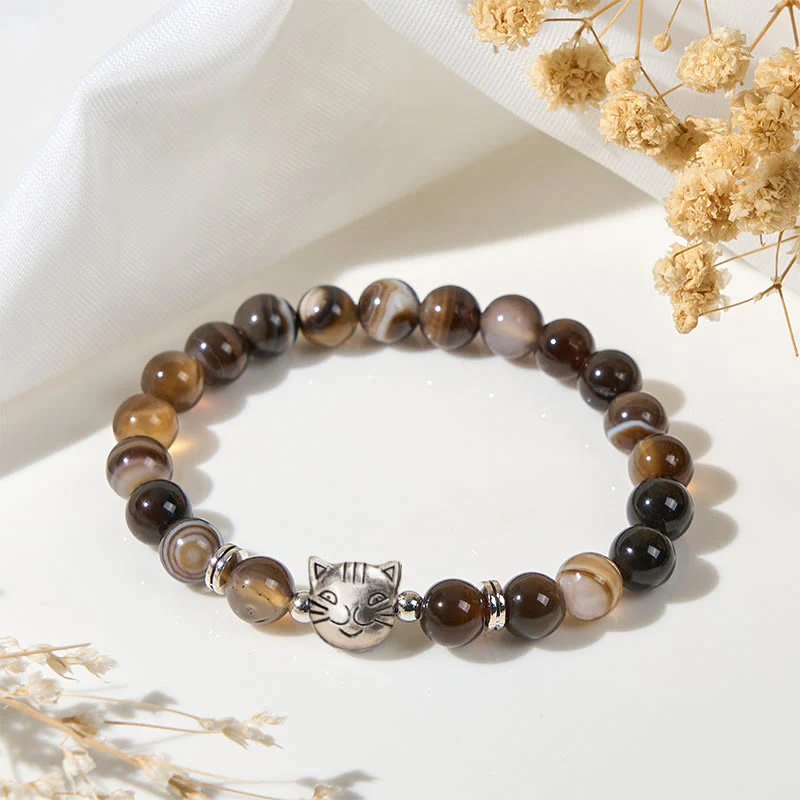 Buddha Stones Chocolate Siamese Cat Natural Brown Striped Agate Bead Stability Bracelet