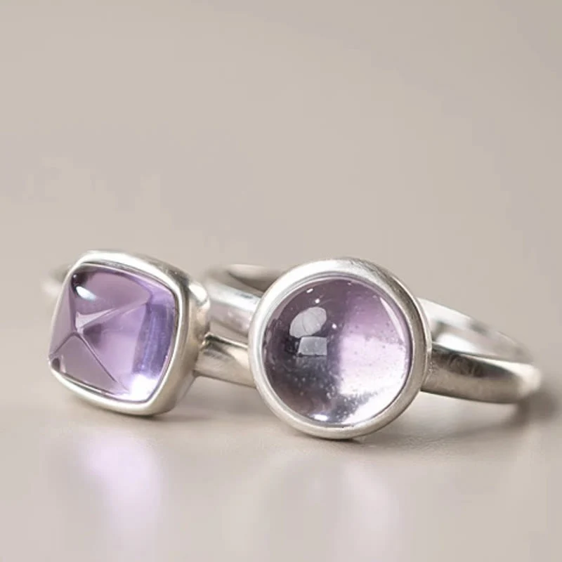 Buddha Stones Natural 925 Sterling Silver Amethyst Adjustable Balance Ring