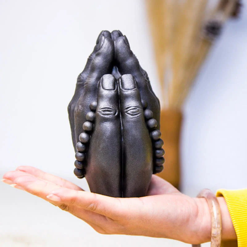 Buddha Stones Handmade Buddha Hand Namaste Iron Powder Rust Cast Resin Statue Decoration