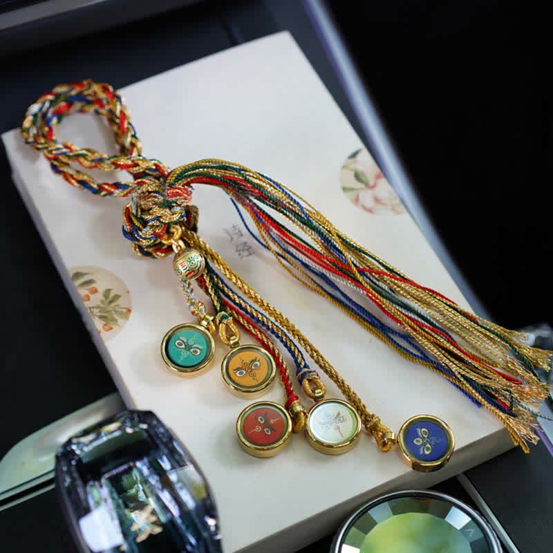 Buddha Stones Tibet Handmade Five God Of Wealth Thangka Protection Wall Car Hanging Decoration