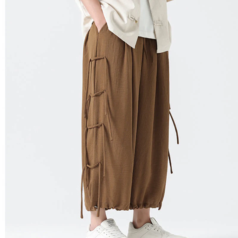 Buddha Stones Casual Loose Lanyard Design Waist Rope Men's 7-8 Length Spandex Pants With Pockets