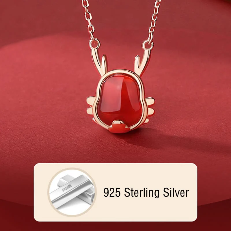 ❗❗❗A Flash Sale- Buddha Stones 925 Sterling Silver Year of the Dragon Natural Red Agate Dragon Attract Fortune Fu Character Strength Bracelet Necklace Pendant Earrings