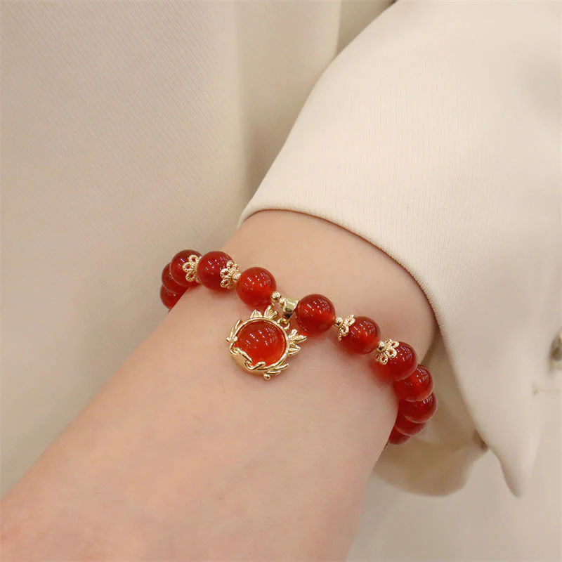 Buddha Stones Year of the Dragon Red Agate Jade Peace Buckle Fu Character Success Bracelet (Extra 30% Off | USE CODE: FS30)