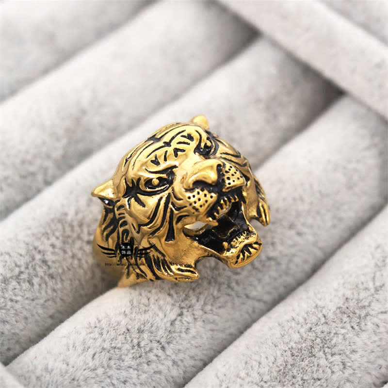 Buddha Stones Men's Animal Tiger Head Titanium Steel Balance Calm Punk Rock Biker Ring