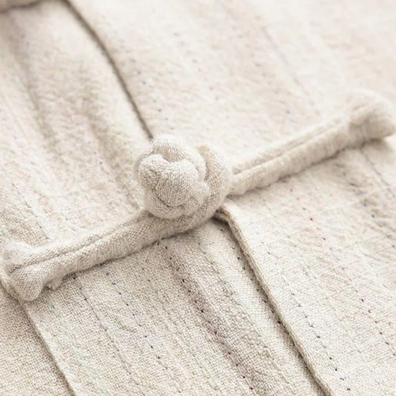 Buddha Stones 2Pcs Tang Suit Frog-Button Long Sleeve Shirt Pants Linen Cotton Men's Set