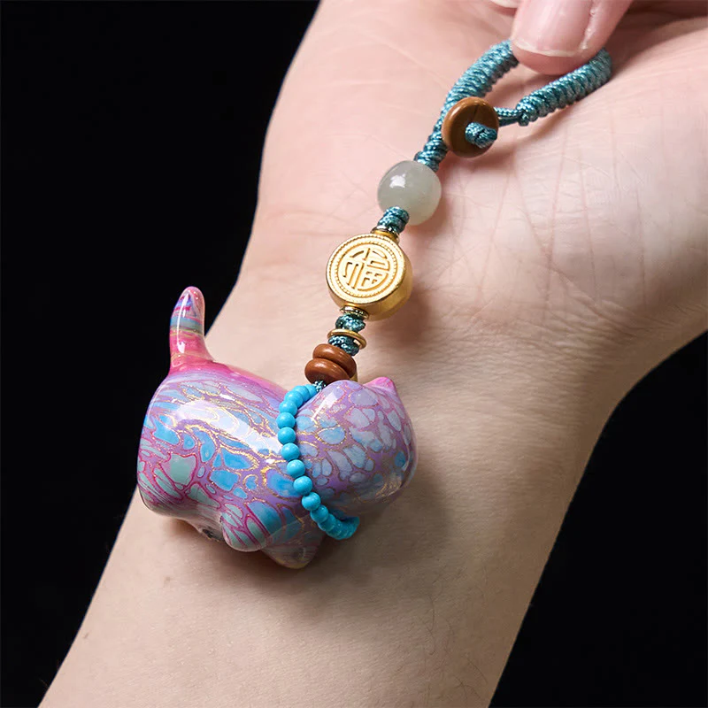 Buddha Stones Hetian Jade Natural Sandalwood Red Sandalwood Green Sandalwood Fu Character Abundance Key Chain