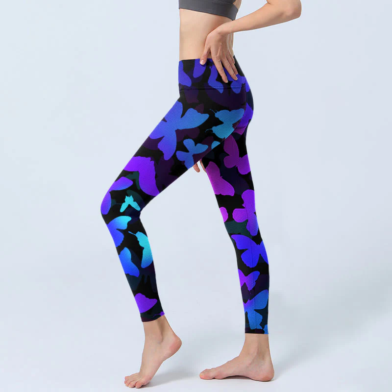 Buddha Stones Gradient Butterfly Print Exercise Leggings Women's Yoga Pants