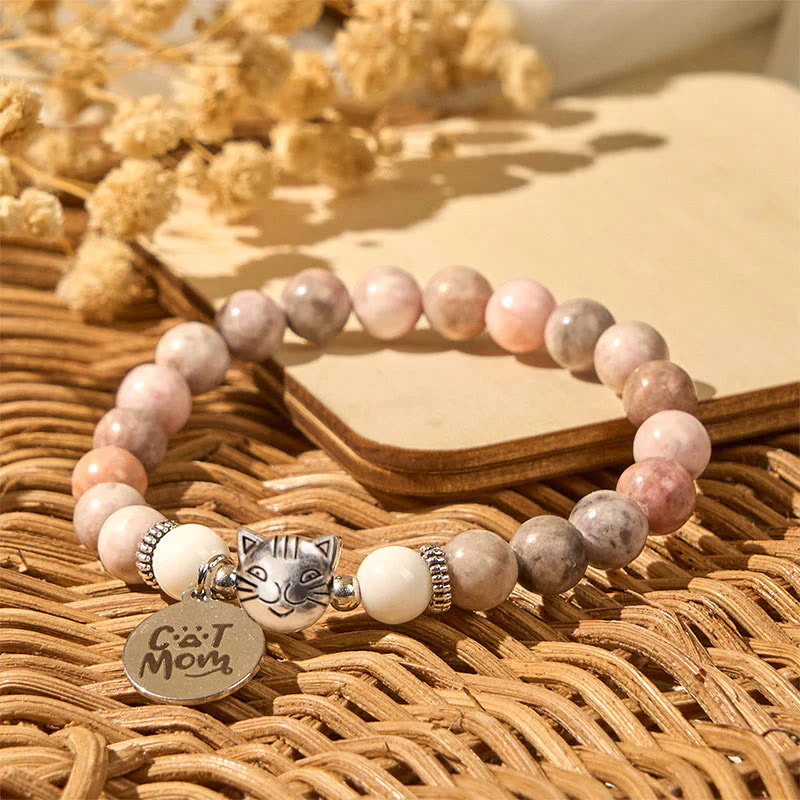 Buddha Stones Cat Head Design Zebra Jasper Protection Bracelet