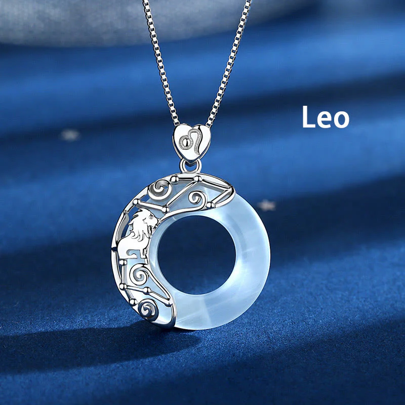 Buddha Stones 925 Sterling Silver 12 Constellations of the Zodiac Cat's Eye Love Support Necklace Pendant