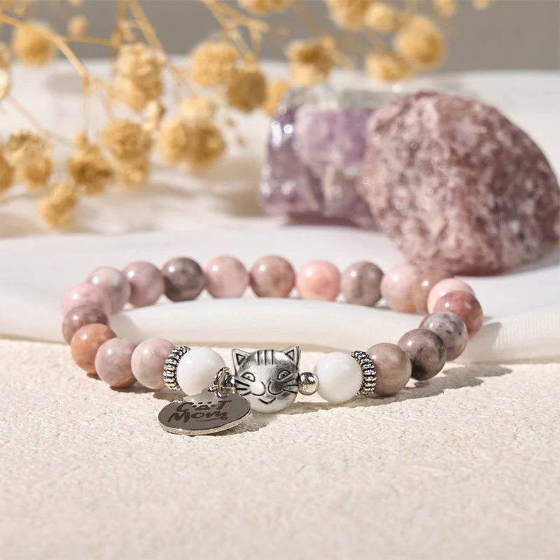 Buddha Stones Cat Head Design Zebra Jasper Protection Bracelet