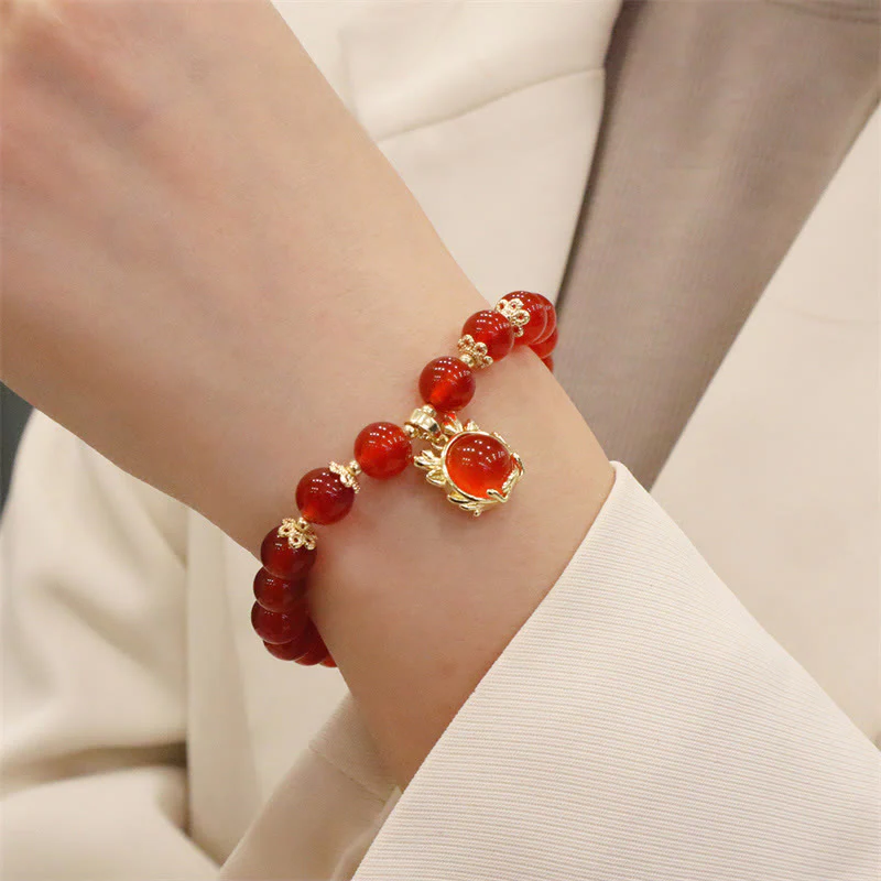 Buddha Stones Year of the Dragon Red Agate Jade Peace Buckle Fu Character Success Bracelet (Extra 30% Off | USE CODE: FS30)