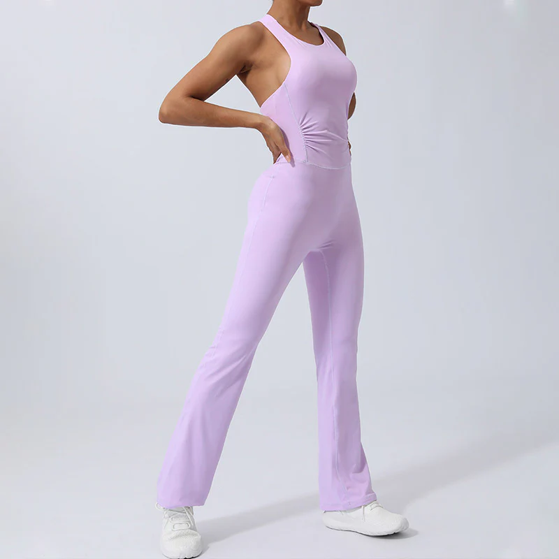 Buddha Stones Women Workout Crisscross Sleeveless Flare Jumpsuit Sports Fitness Yoga Bodysuit