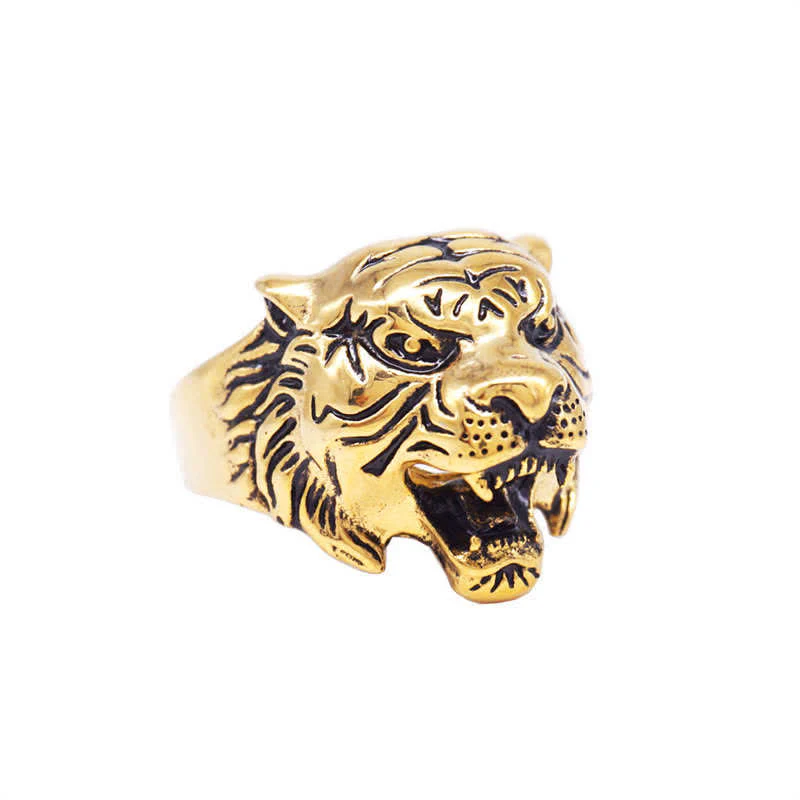 Buddha Stones Men's Animal Tiger Head Titanium Steel Balance Calm Punk Rock Biker Ring