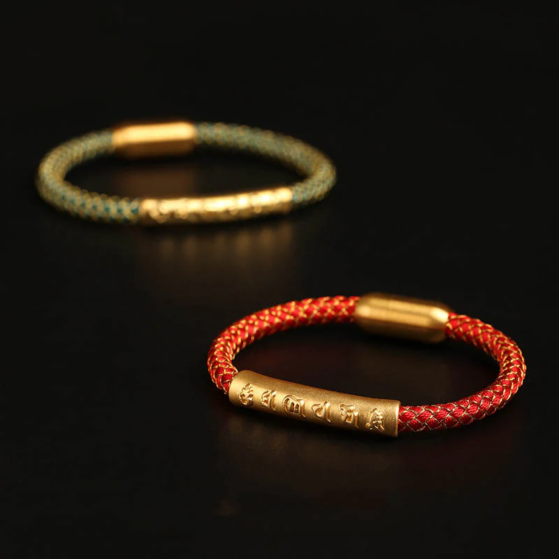 Buddha Stones Handmade 999 Sterling Silver Om Mani Padme Hum Protection Dragon Scale Braided Magnetic Buckle Bracelet