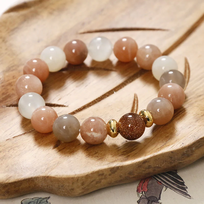 Buddha Stones Natural Sun Stone Gold Sandstone Wealth Positive Bracelet