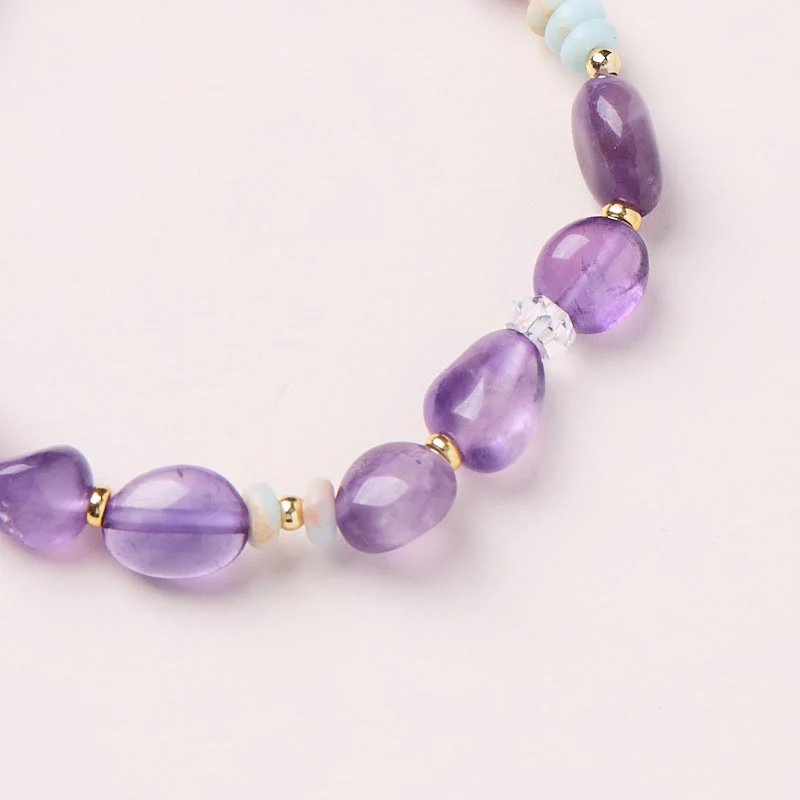 Buddha Stones Natural Irregular Amethyst Shoushan Stone White Crystal Healing Bracelet