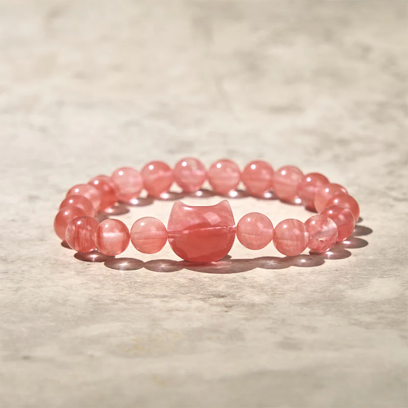 Buddha Stones Lovely Cat Head Red Agate Spiritual Beads Bracelet