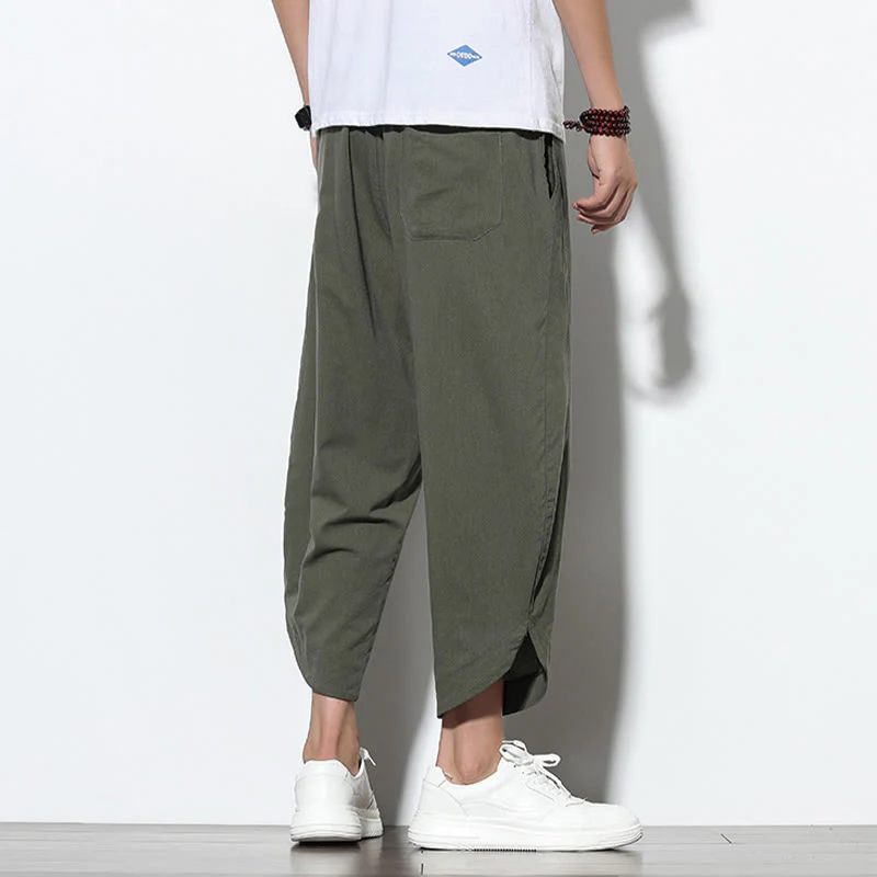 Buddha Stones Casual Summer Drawstring 7-8 Length Linen Men's Harem Pants With Pockets
