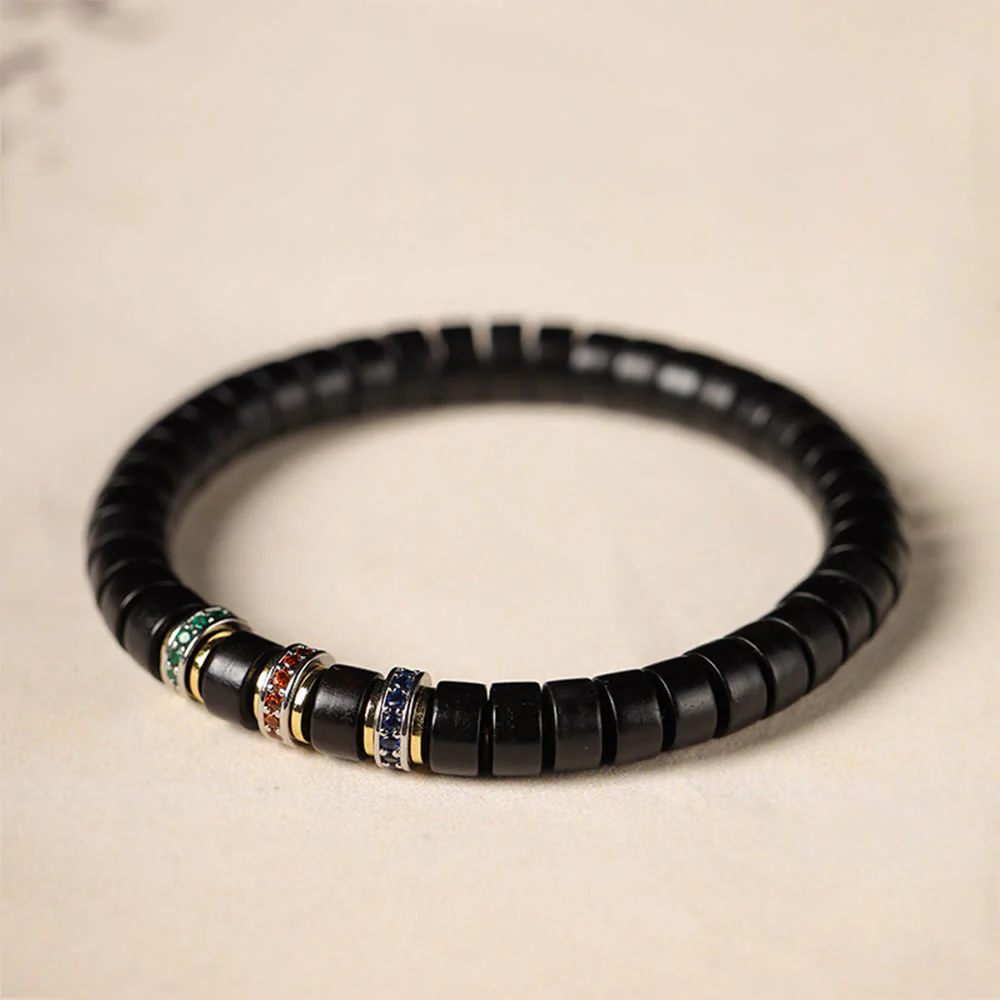 Buddha Stones Ebony Wood Small Leaf Red Sandalwood Zircon Peace Bracelet