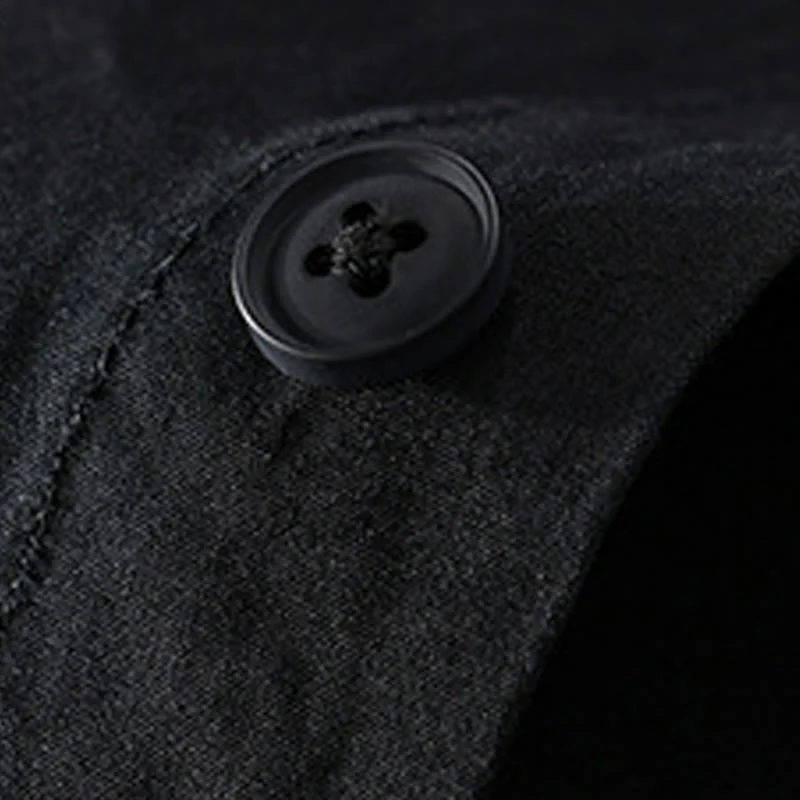 Buddha Stones Spring Daily Line Patchwork Design Lapel Men's Long Sleeve Cotton Linen Shirt With Pockets