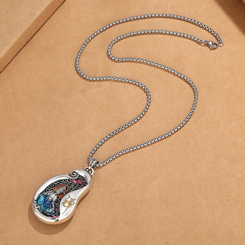 Buddha Stones Avalokitesvara Lotus Design Copper Wealth Necklace Pendant