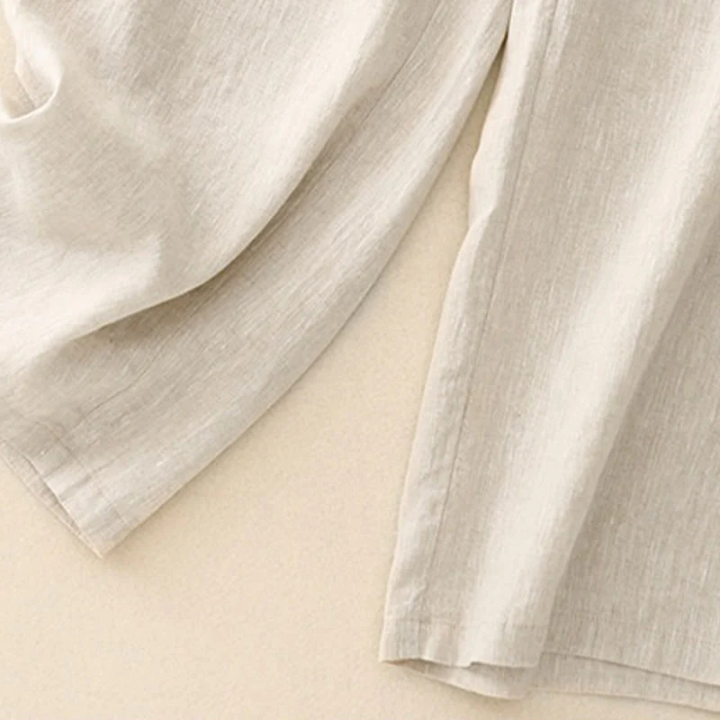 Buddha Stones Wild Plain Cotton Linen Women's Wide Leg Pants With Pockets