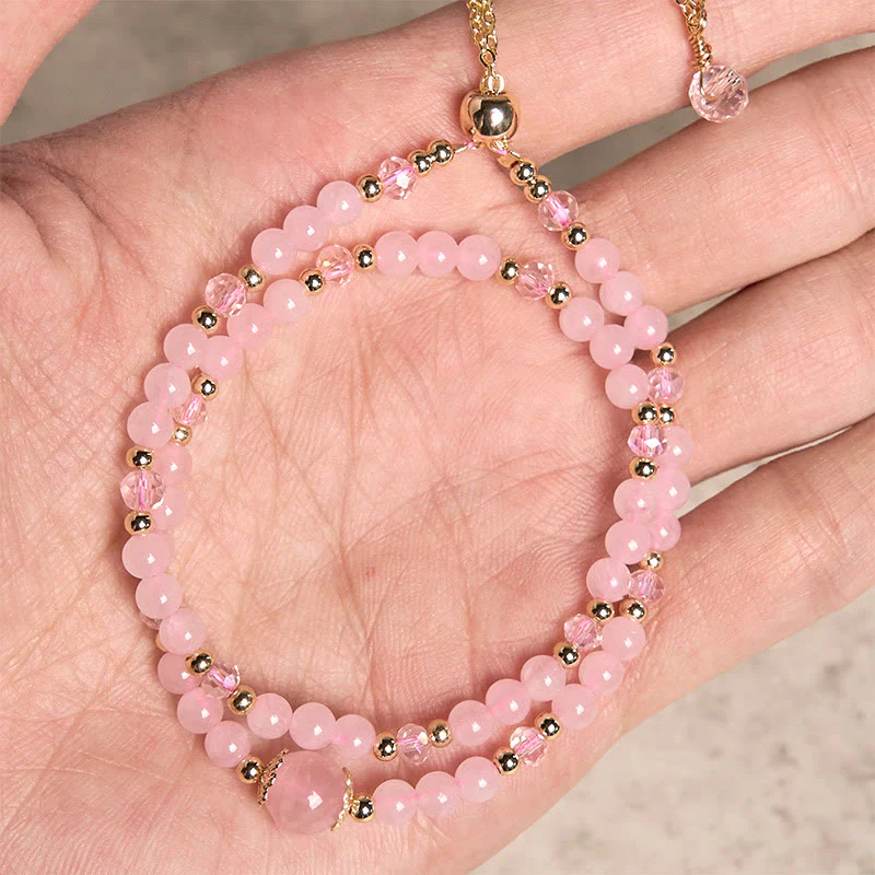 Buddha Stones Natural Citrine Pink Crystal Beads Pleasure Creativity Double Layer Bracelet