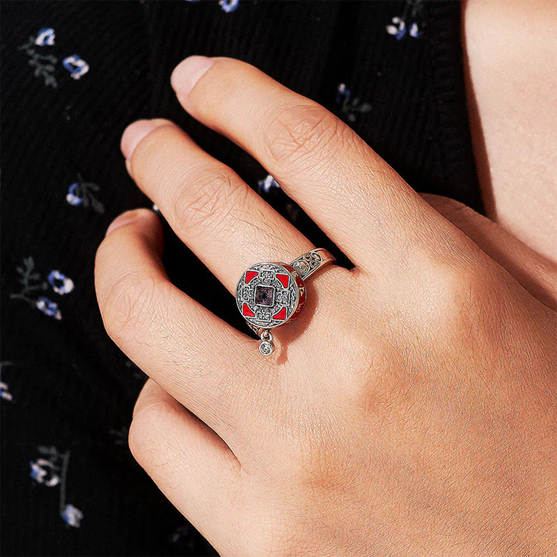 Buddha Stones Om Mani Padme Hum Copper Prayer Wheel Rotatable Wealth Ring