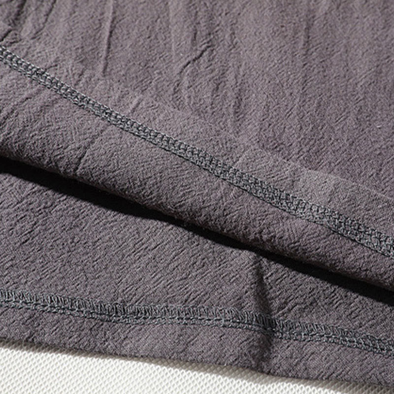 Buddha Stones 2Pcs Plain Notched Collar T-Shirt 7-8 Length Wide Leg Shorts With Pockets Cotton Linen Men's Meditation Cloth Set