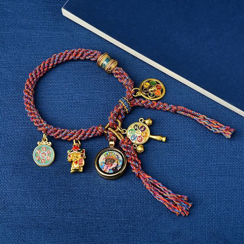 Buddha Stones Tibetan Green Tara Zakiram Goddess of Wealth Thangka Luck Braid String Bracelet