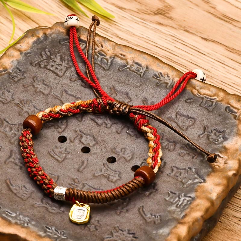 Buddha Stones Handmade Tibetan Zakiram Goddess Of Wealth Wood Protection Braided Bracelet