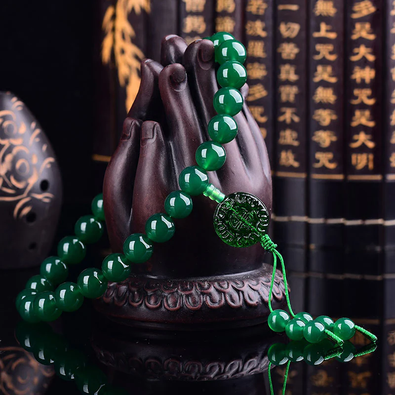 Buddha Stones Natural Green Agate Wrist Mala Manifestation Pocket Mala Car Decoration